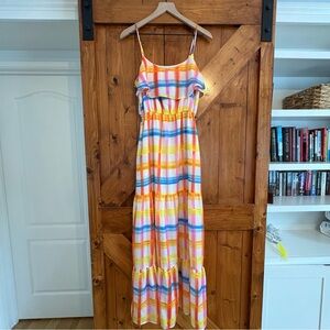 Skies Are Blue Small Neon Plaid Maxi Dress